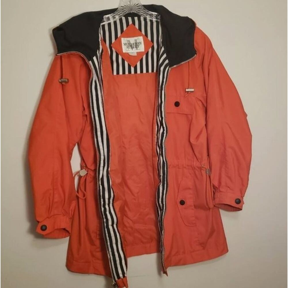 Vintage 90's Mulberry Street Jacket MEDIUM Orange Blue Drawstring Waist - Picture 5 of 11